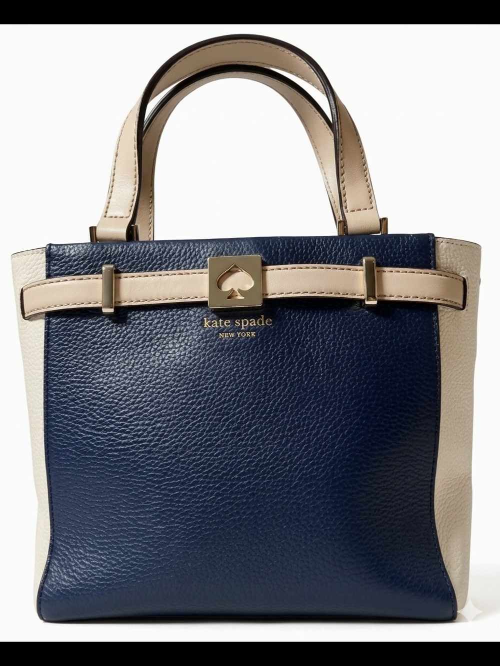Authentic Kate Spade Houston Street Leo Satchel Colorblock Navy Blue White Cream